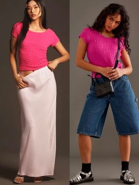 NWT Anthropologie Maeve Pink Socialite Popcorn Tee